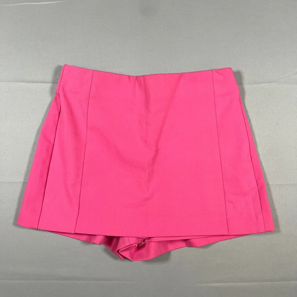 Zara Mini Skirt Women XS Fuchsia Purple Pleated High Waisted Side Zip Officewear